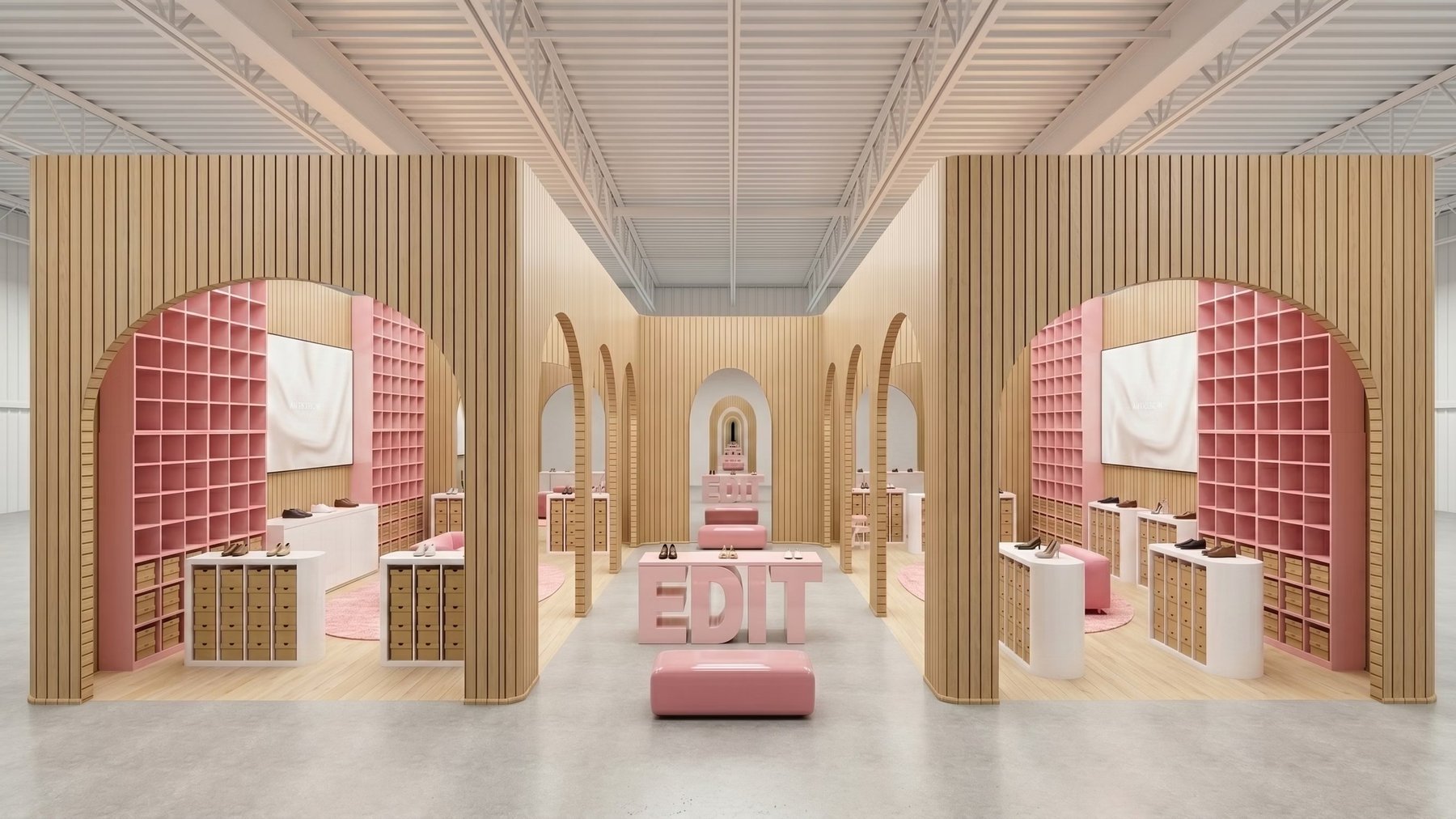 The Atrium — hero wide shot with pink EDIT sculpture